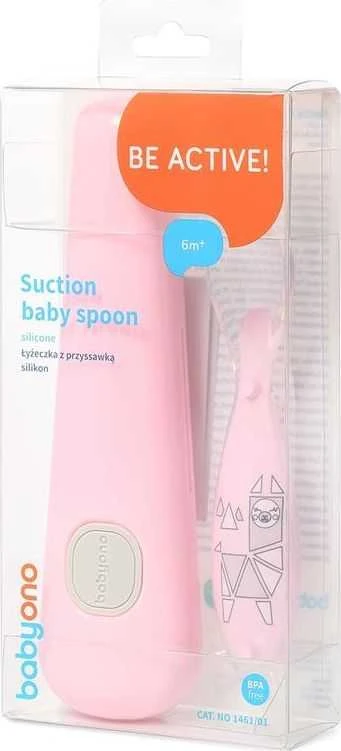 BabyOno silikoninis šaukštas su siurbtuku dėžutėje, 1461/01, mėtinė