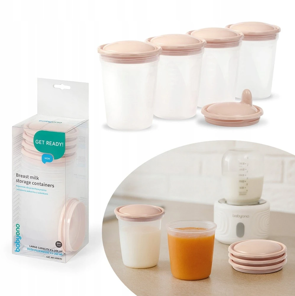 Baby Ono BabyOno indeliai mamos pienui sultims maistui 4vnt 200 ml kreminis 1028/01