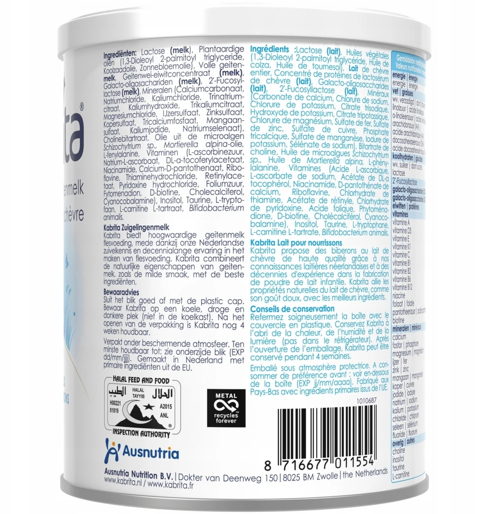 BabyBio Kabrita 1, Mleko Początkowe na bazie mleka koziego, 0 – 6 mėn., 400g