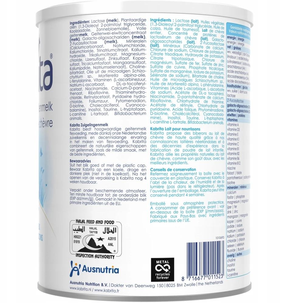 BabyBio Kabrita Pradinis pieno mišinys kozės pieno pagrindu 0–6 mėn. 800g