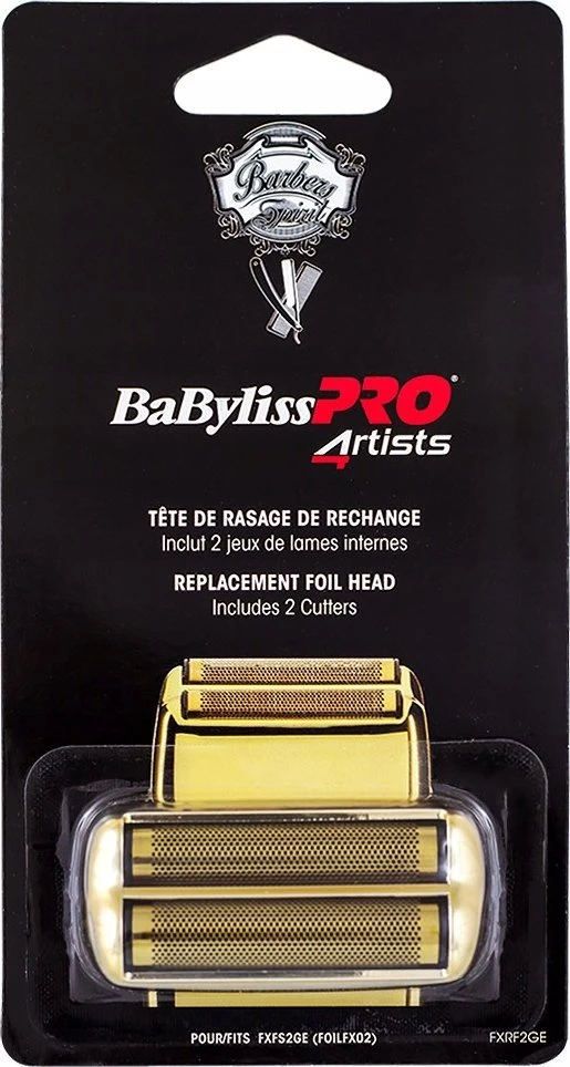 Tinklelio ir peiliukų rinkinys plaukų skutimo mašinėlei Babyliss Pro Replacement Foil Head 2 Cutters Gold FXRF2GE, skirtas plaukų skutimo mašinėlei FXFS2GE