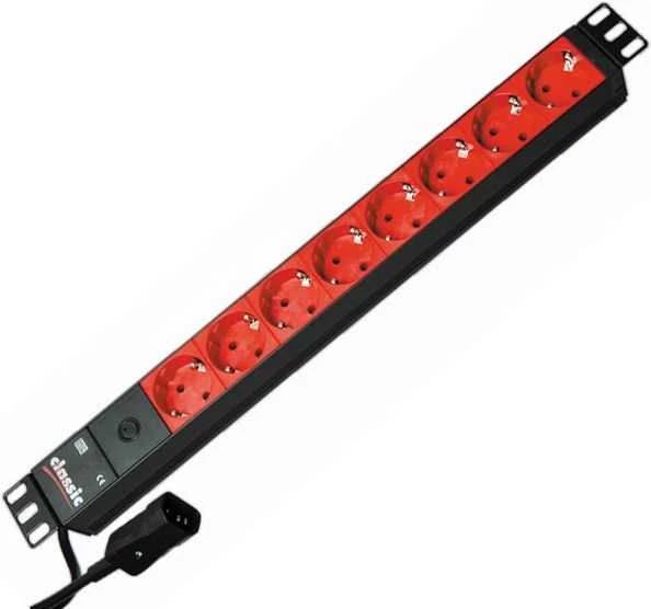 Bachmann 19” 2m 8x Schuko H05VV-F 3G 1.00mm² elektros tinklo ilgintuvas 8 AC išvestis(ys / čių) Juoda, Raudona