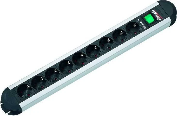 Bachmann lizdų juostelė PRIMO ALU, 9 krypčių, juoda, 2,0m, su jungikliu