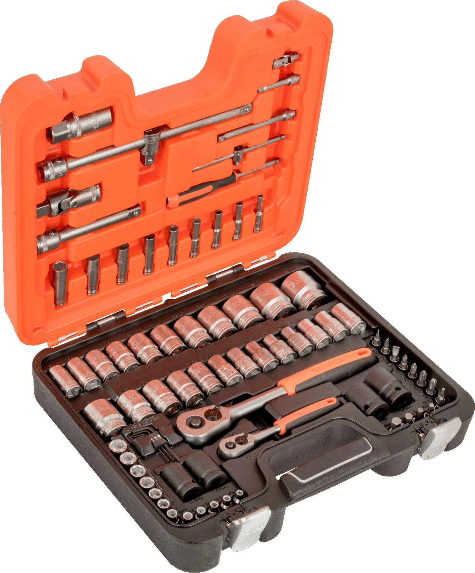 Bahco Galvučių, terkšlės ir priedų rinkinys 1/2" + 1/4" 77vnt