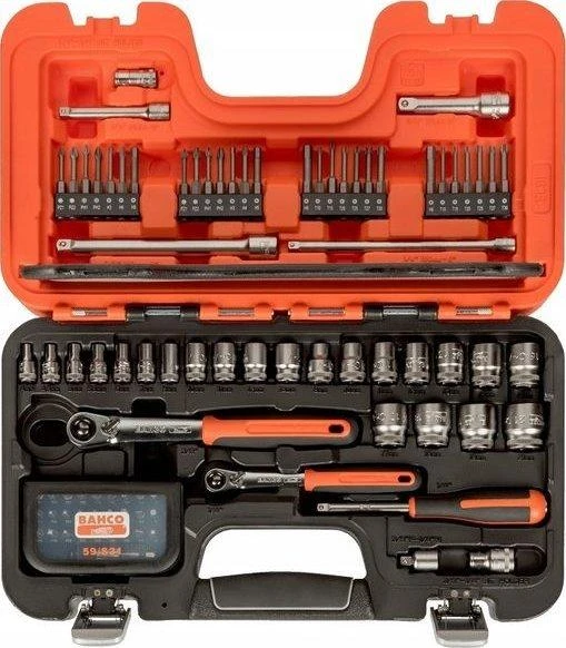 Bahco Galvučių rinkinys 1/4"+3/8" 4-21mm galvutėms, siauroms terkšlėms + ilgiems ir trumpiems antgaliams. 91vnt