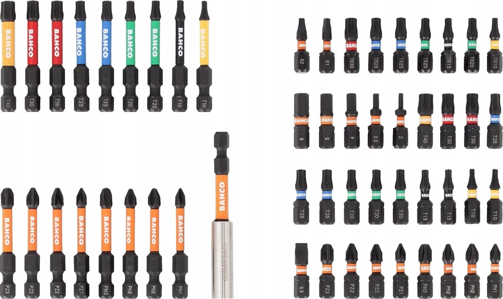 Grąžtas Bahco Smūginių antgalių rinkinys Phillips/Pozidriv/TORX 54 Pcs