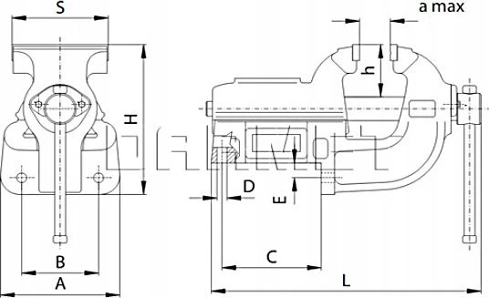 Bison Sunkus šaltkalvio spaustuvas, su 150 mm žandikauliais, ketaus konstrukcija, suolo spaustuvas, metalo apdirbimo spaustuvas, dirbtuvių spaustuvas