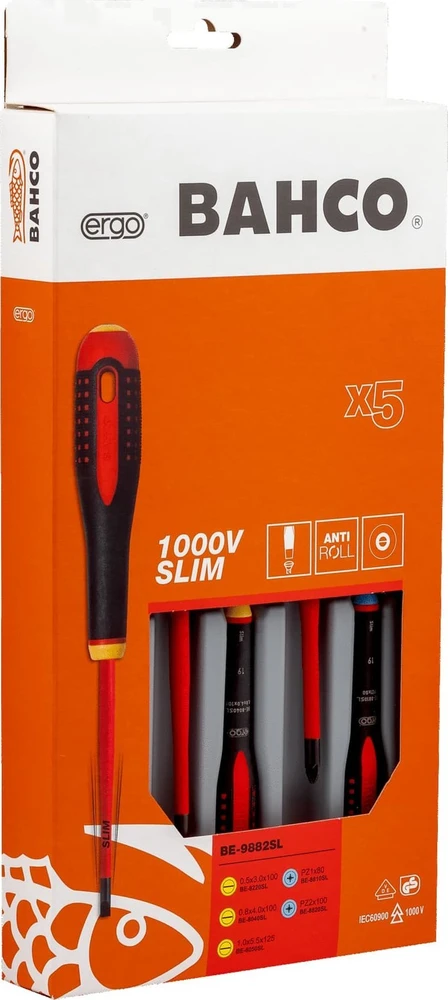 Bahco Izoliuotų atsuktuvų rinkinys ERGO™ slim 5 vnt - PZ1/2; SL3,0/4,0/5,5 – 1000V VDE