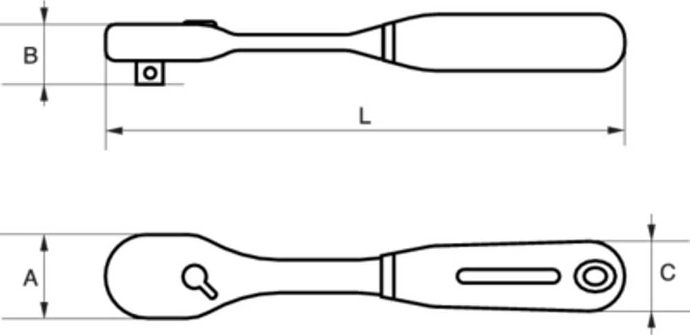 Reversinė terkšlytė 1/4" siaurinta galva 72 d. 90mm Bahco