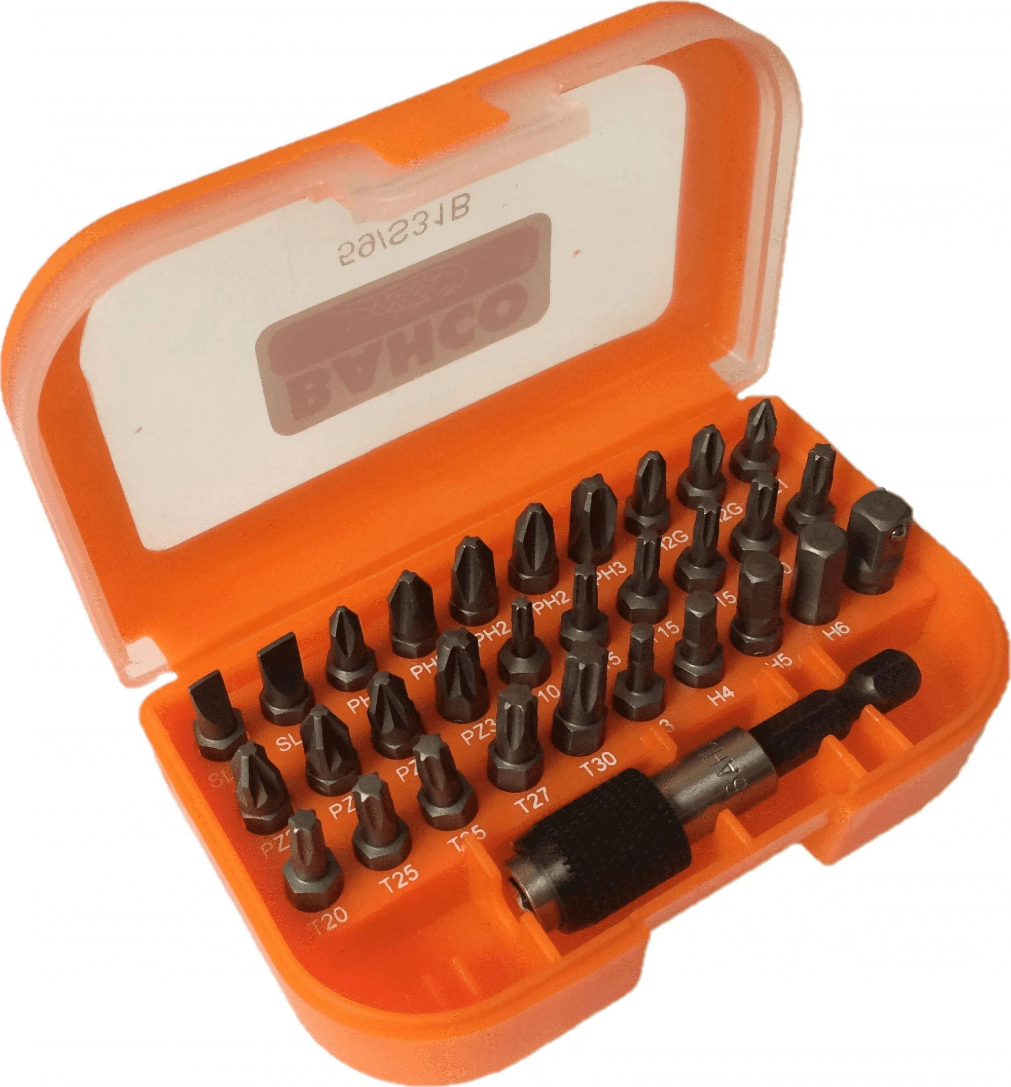 Antgalių rinkinys 1/4"x25mm 31vnt (PH,PH2G,PZ,TORX,HEX,SL) su aut.magn.laikikliu, Bahco