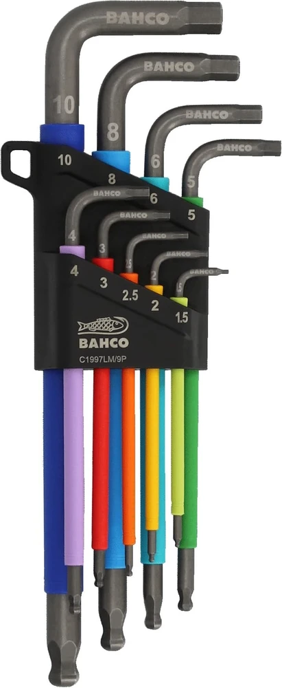 Šešiakampių L-raktų rinkinys Bahco 9vnt 1,5-10mm, pažymėti spalvomis