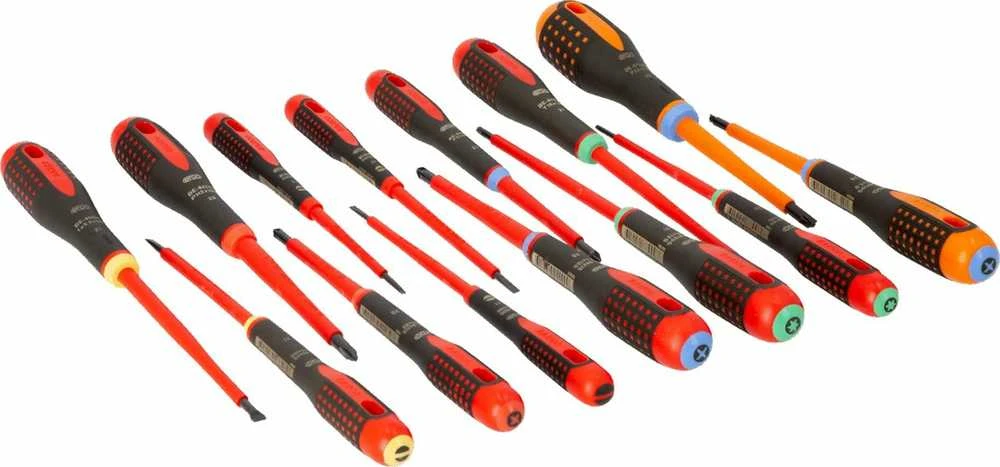 Bahco XXL Izoliuotų atsuktuvų rinkinys ERGO™ 14 vnt - SL2,5/3,0/3,5/4,0/5,5; PH1/2; PZ1/2; T10/15/20; Combi SL5/PZ1, SL6/PZ2 - 1000V VDE