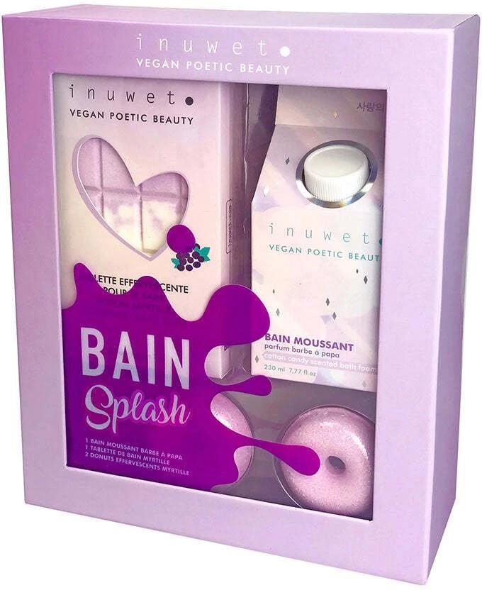 Set Inuwet: Cotton Candy Cleansing Shower Mousse, 230 ml + Blueberry Bath Bomb, 200 g + Donut Bath Bomb, 2 vnt., 30 g
