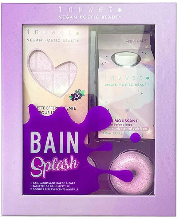 Set Inuwet: Cotton Candy Cleansing Shower Mousse, 230 ml + Blueberry Bath Bomb, 200 g + Donut Bath Bomb, 2 vnt., 30 g