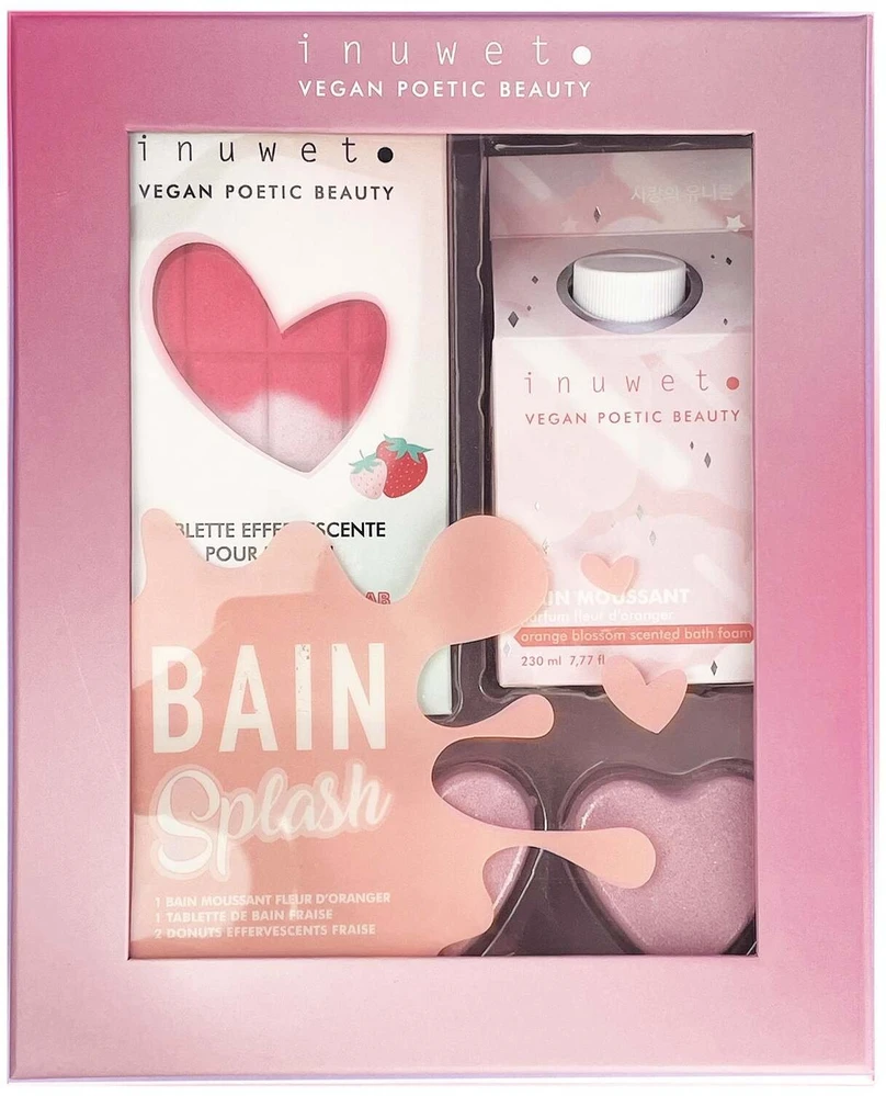 Set Inuwet: Strawberry Bath Bomb, 200 g + Fleur D'Oranger Cleansing Shower Mousse, 230 ml + Donut Bath Bomb, 2 vnt., 30 g