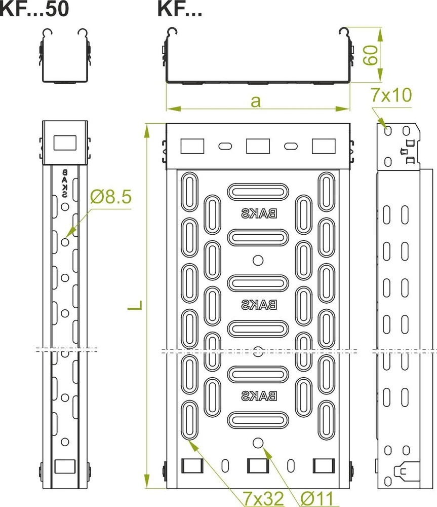 Baks Perforuotas kanalas su KLIK sistema KFL50H60/3 (0.7 mm)
