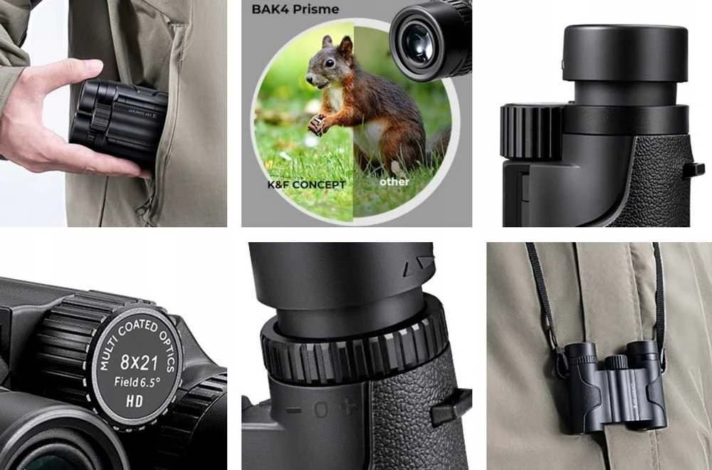 Žiūronai Lornetka Kf Lornetka Mini K&f Zoom 8x 21mm 8x21 Bak4 Ip65 + Dėklas / Kf33.069