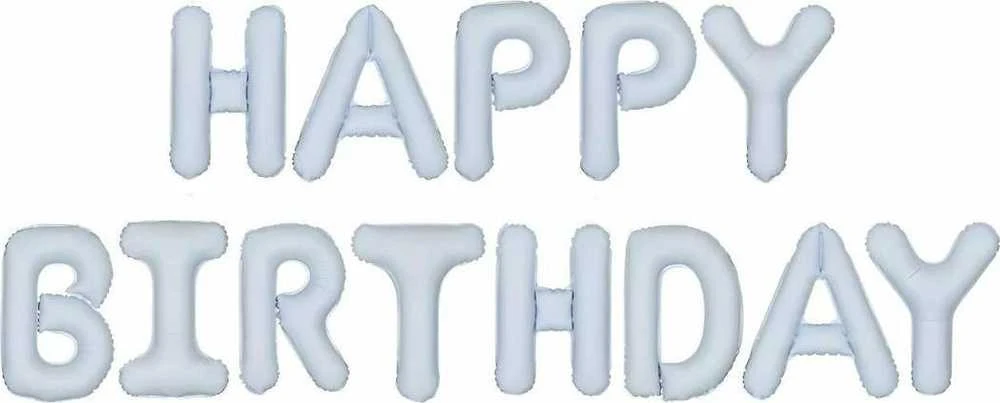 Šviesiai mėlyni „Happy Birthday“ folijos balionai