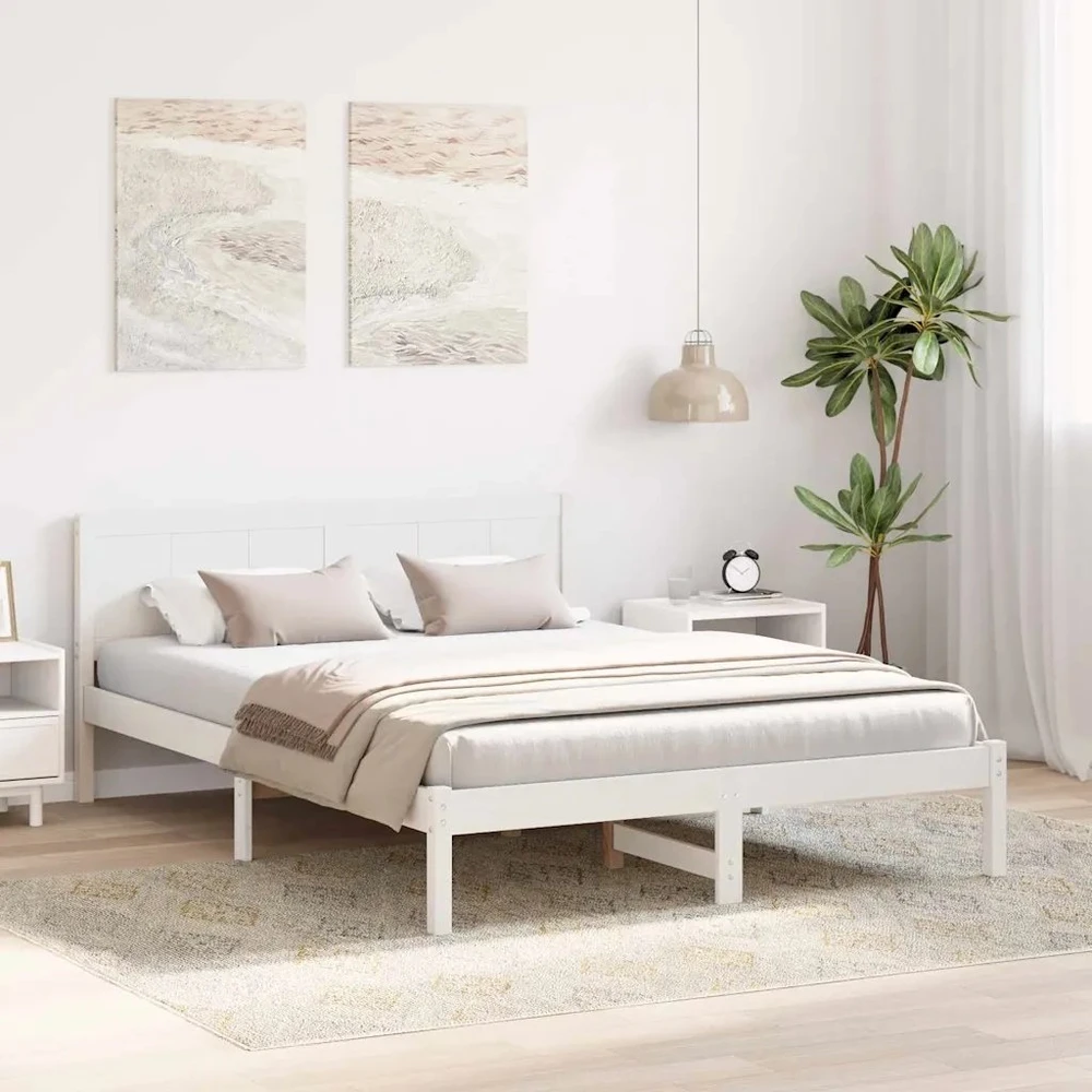 Lovos rėmas Balta 140 x 200 cm Pušies medienos masyvas