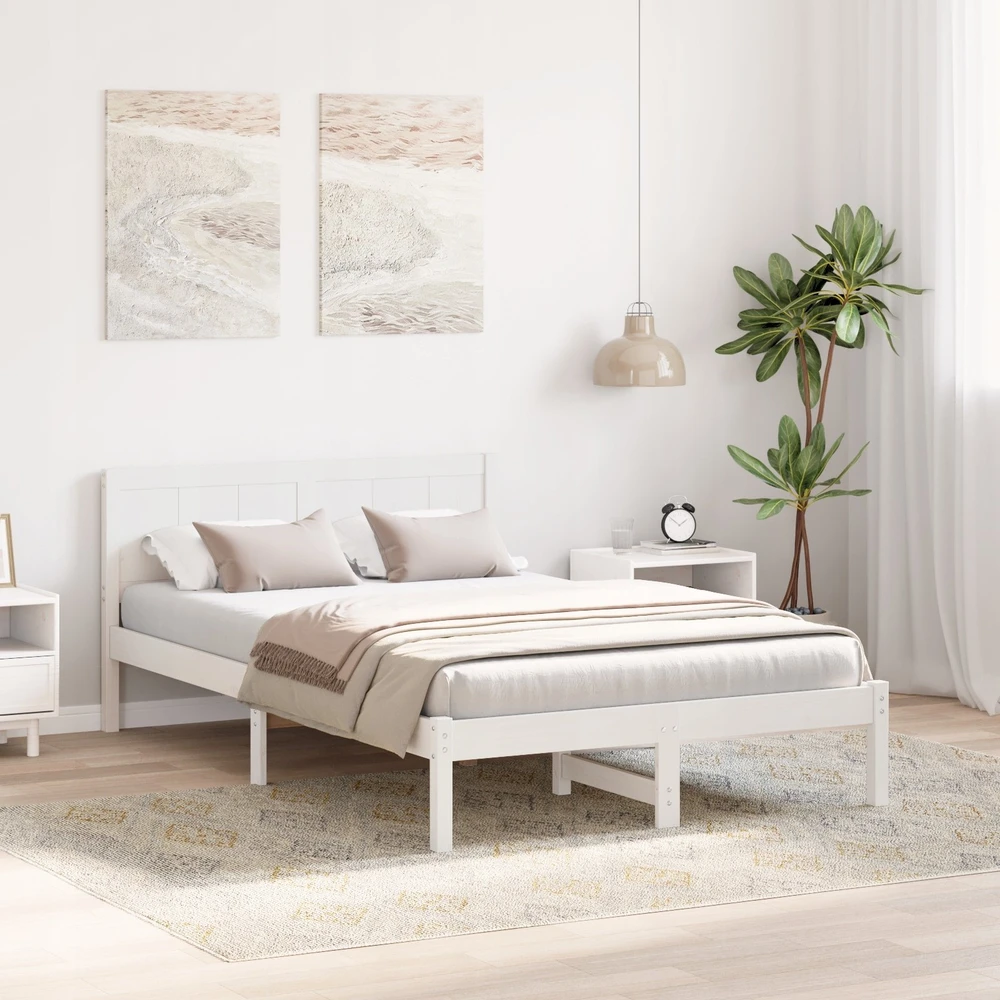 Lova Lovos rėmas Balta 120 x 190 cm Pušies medienos masyvas