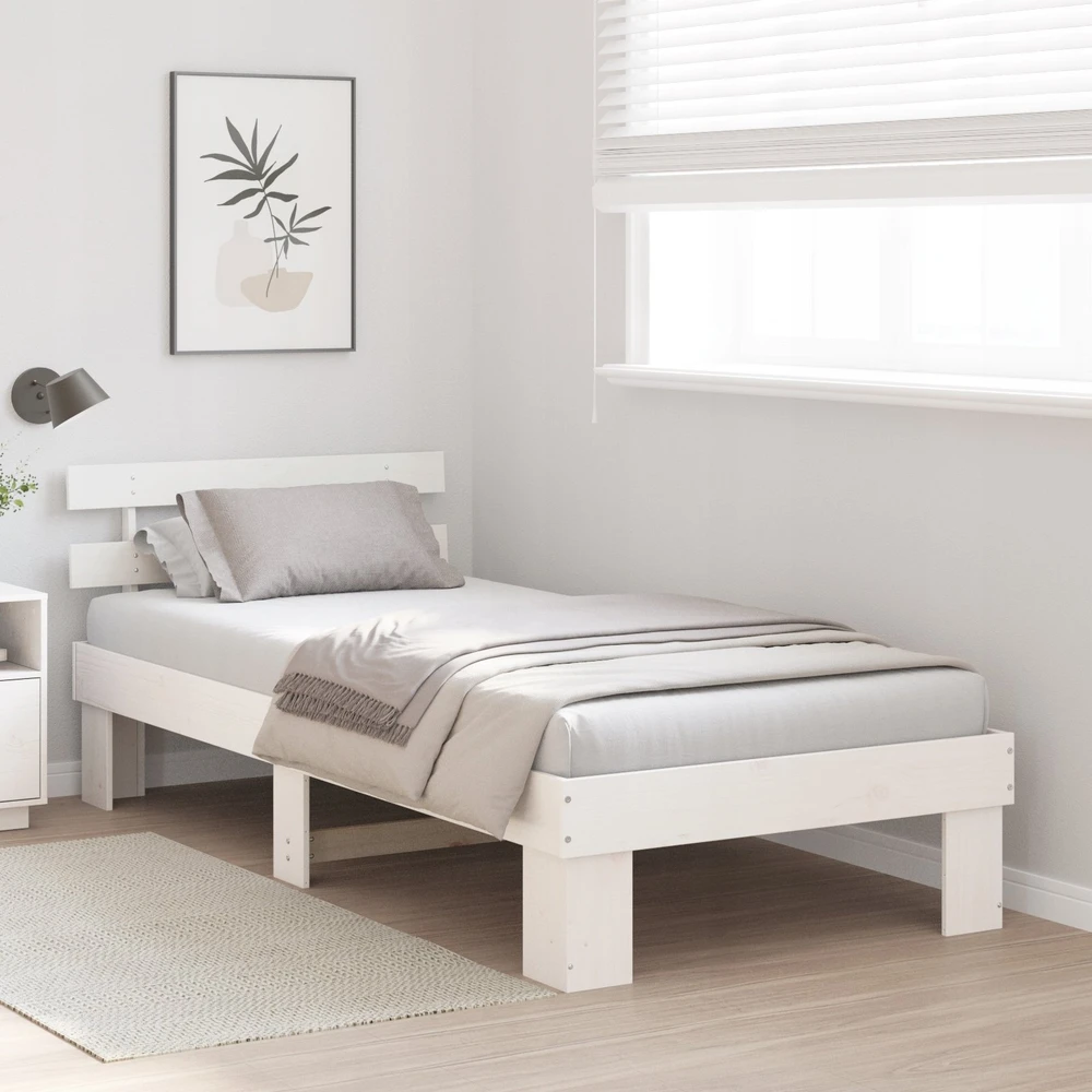 Lovos rėmas Balta 90 x 190 cm Kietos pušies mediena