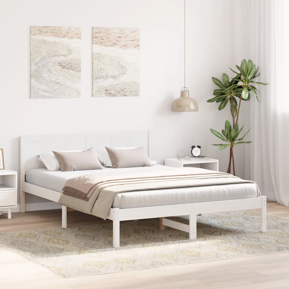 Lovos rėmas Balta 160 x 200 cm Pušies medienos masyvas