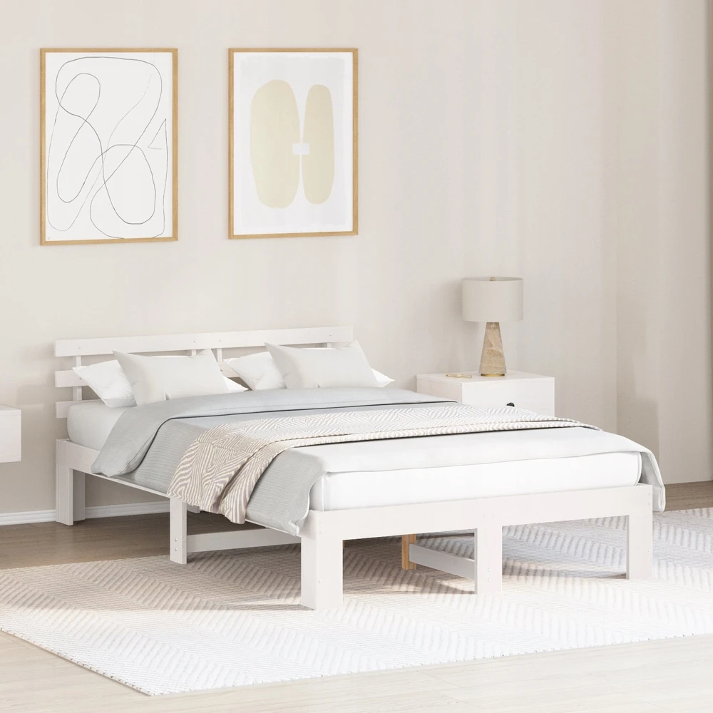 Lova Lovos rėmas Balta 135 x 190 cm Kietos pušies mediena