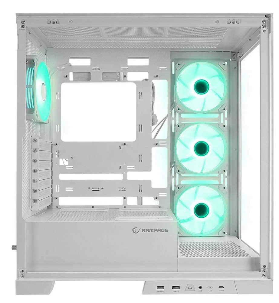 Rampage „Hydra V2“ kompiuterio dėklas akvariumui, 4 ventiliatoriai, ARGB, baltas