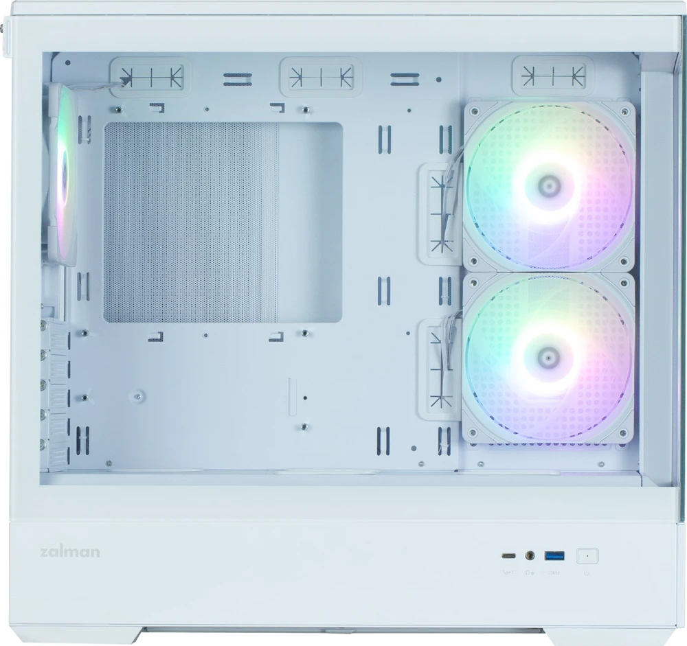 Zalman P30 V2 Baltas micro-ATX grūdinto stiklo panoraminis vaizdas 3 x 120 mm ARGB ventiliatorius
