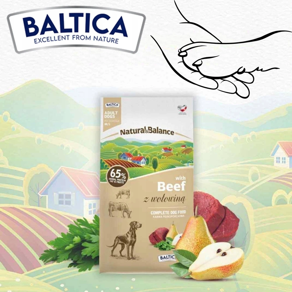 Šunų maistas - BALTICA Natural & Balance jautiena M/L 3kg, 24% protein, gluten-free
