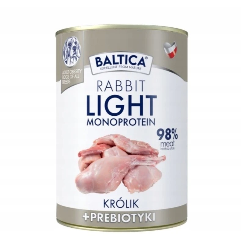 BALTICA Nutraceutic Monoprotein Light triušiena with prebiotics – drėgnas ėdalas šunims – 400g