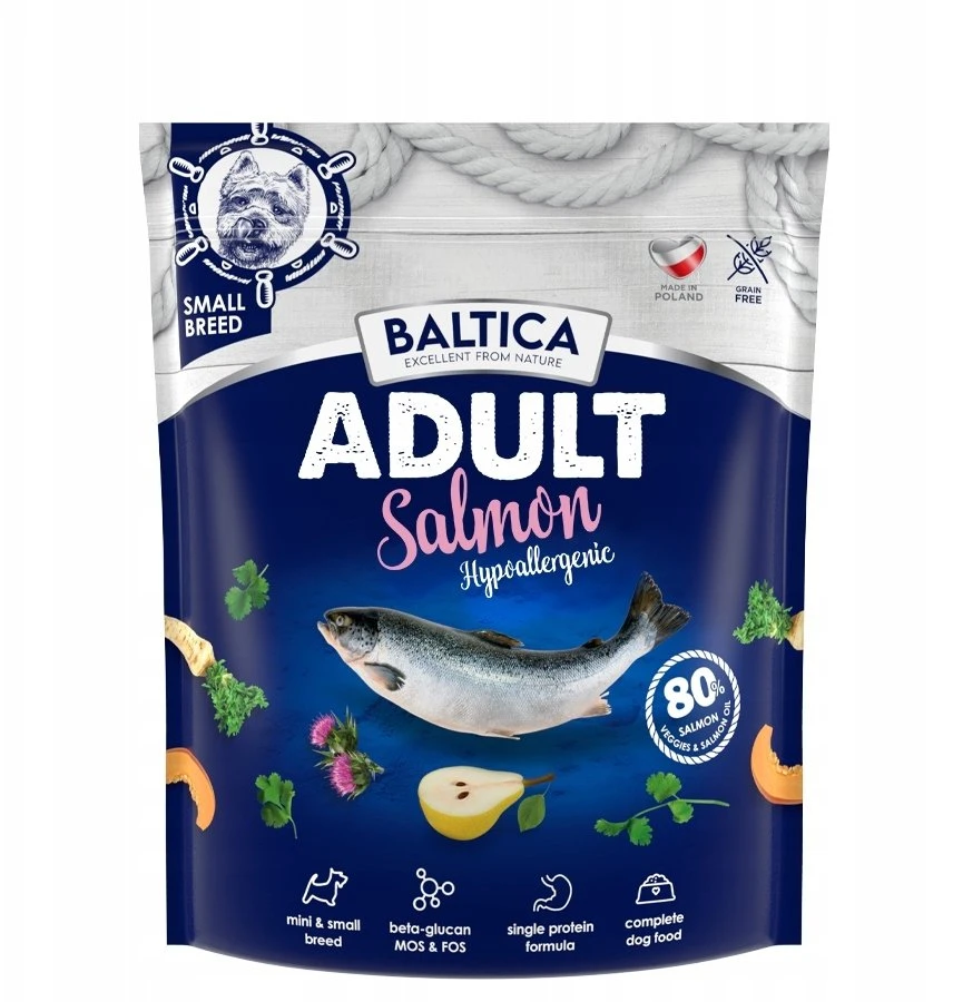 BALTICA Excellent Hypoallergenic Adult Small breeds lašiša – sausas Maistas šunims – 1kg