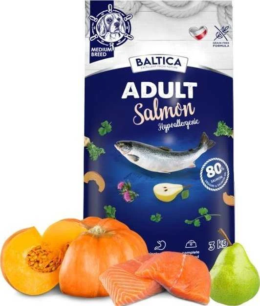 BALTICA Excellent Hypoallergenic Adult Medium breeds lašiša – sausas Maistas šunims – 3kg