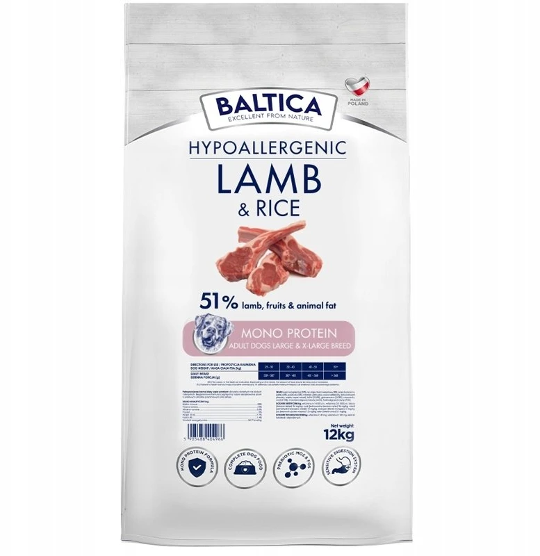 BALTICA Nutraceutic Hypoallergenic L/XL ėriena with ryžiai – sausas Maistas šunims – 12kg