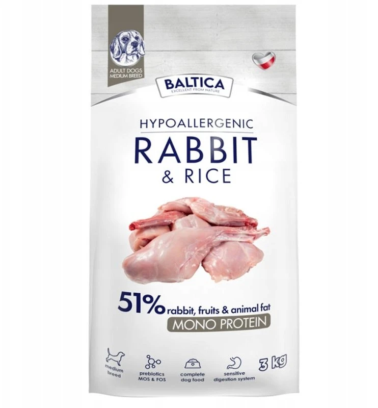 BALTICA Nutraceutic Hypoallergenic M triušiena with ryžiai – sausas Maistas šunims – 3kg