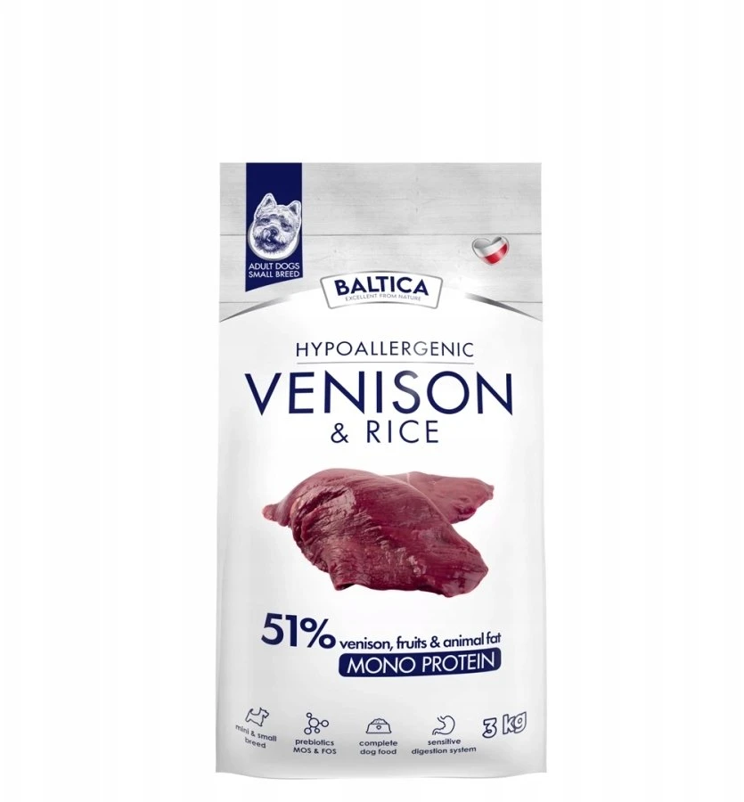 Baltic Agro BALTICA Nutraceutic Hypoallergenic Small breeds Venison with ryžiai – sausas Maistas šunims – 3kg