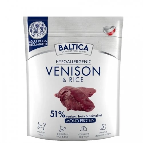 BALTICA Nutraceutic Hypoallergenic Medium breeds Venison with ryžiai – sausas Maistas šunims – 1kg