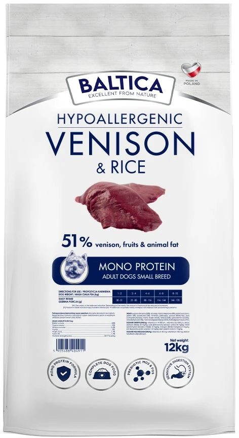BALTICA Nutraceutic Hypoallergenic Small breeds Venison with ryžiai – sausas Maistas šunims – 12kg