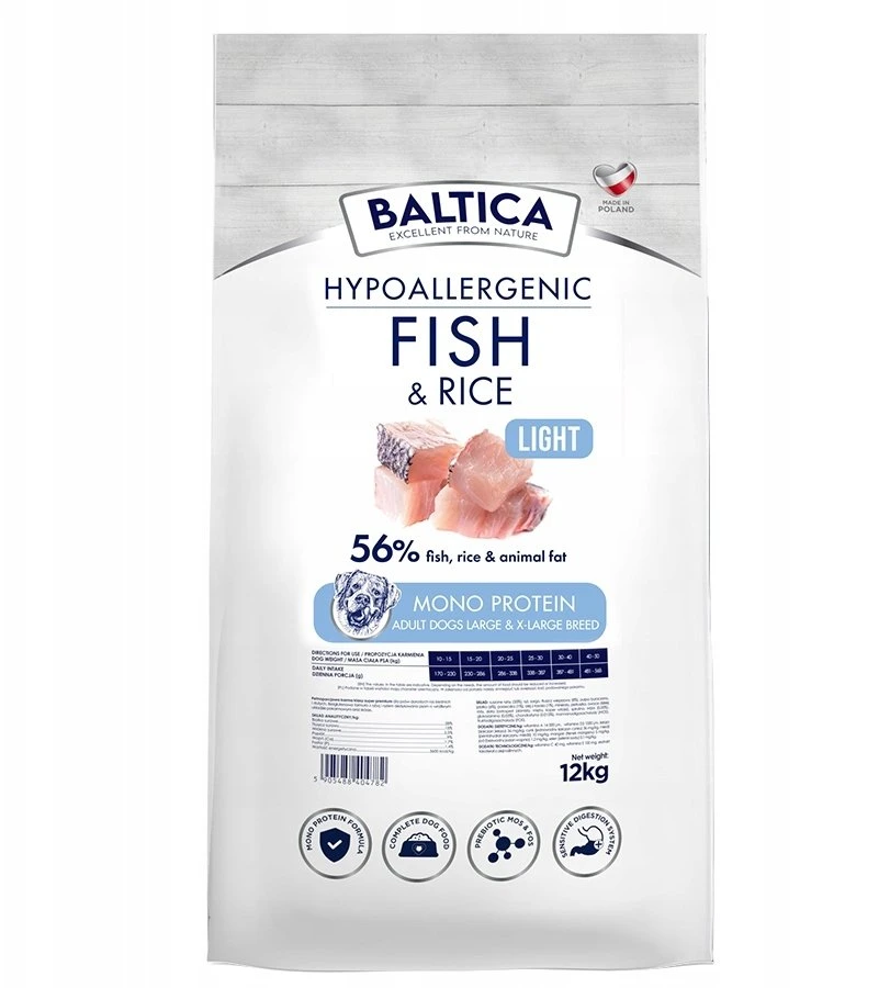 BALTICA Nutraceutic Hypoallergenic Light L/XL žuvis with ryžiai – sausas Maistas šunims – 12kg
