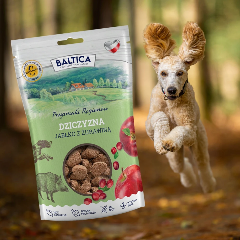 BALTICA Przysmaki regionów Venison with apple – skanėstas šuniui – 100g