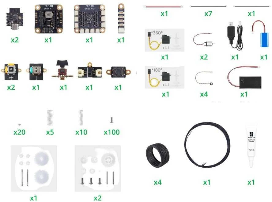CyberBrick ZK004 elektronikos komponentų ir detalių sąrašas