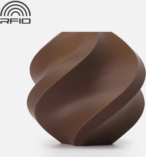3D spaudinio pavyzdys iš rudo Bambu Lab PLA plastiko