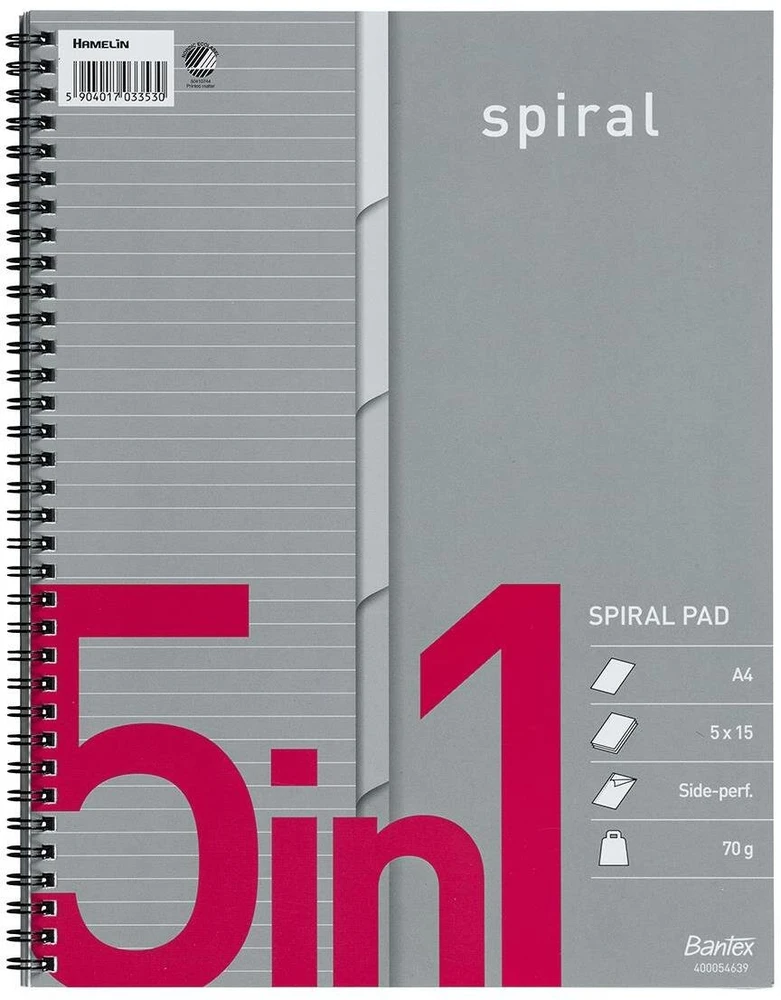 Bantex A4+ studentų bloknotas su spirale 5w1 liniuotas 5x15 lapų (400054639)