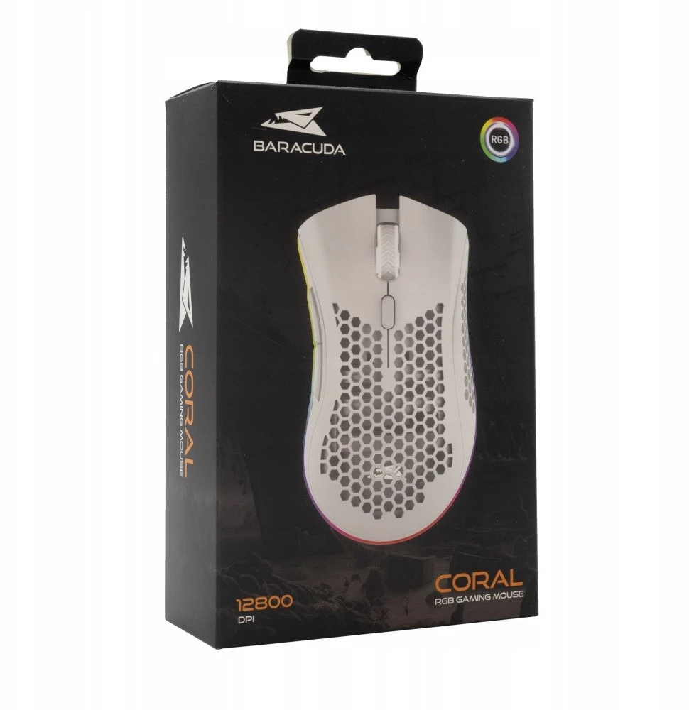 Baracuda žaidimų pelė CORAL, 6D, 12800 dpi, baltos spalvos (BGM-031)