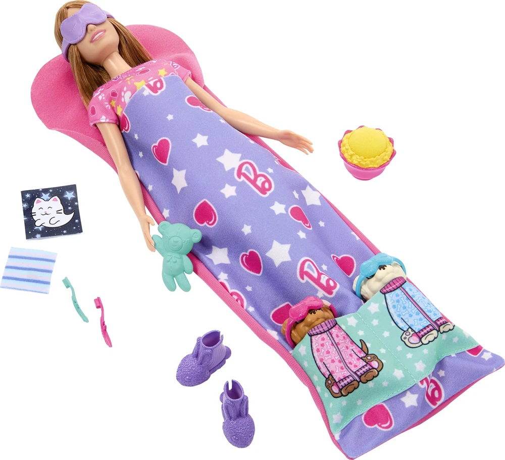 Mattel BARBIE lėlės ir šunelių pižamų vakarėlio rinkinys (HXN01)