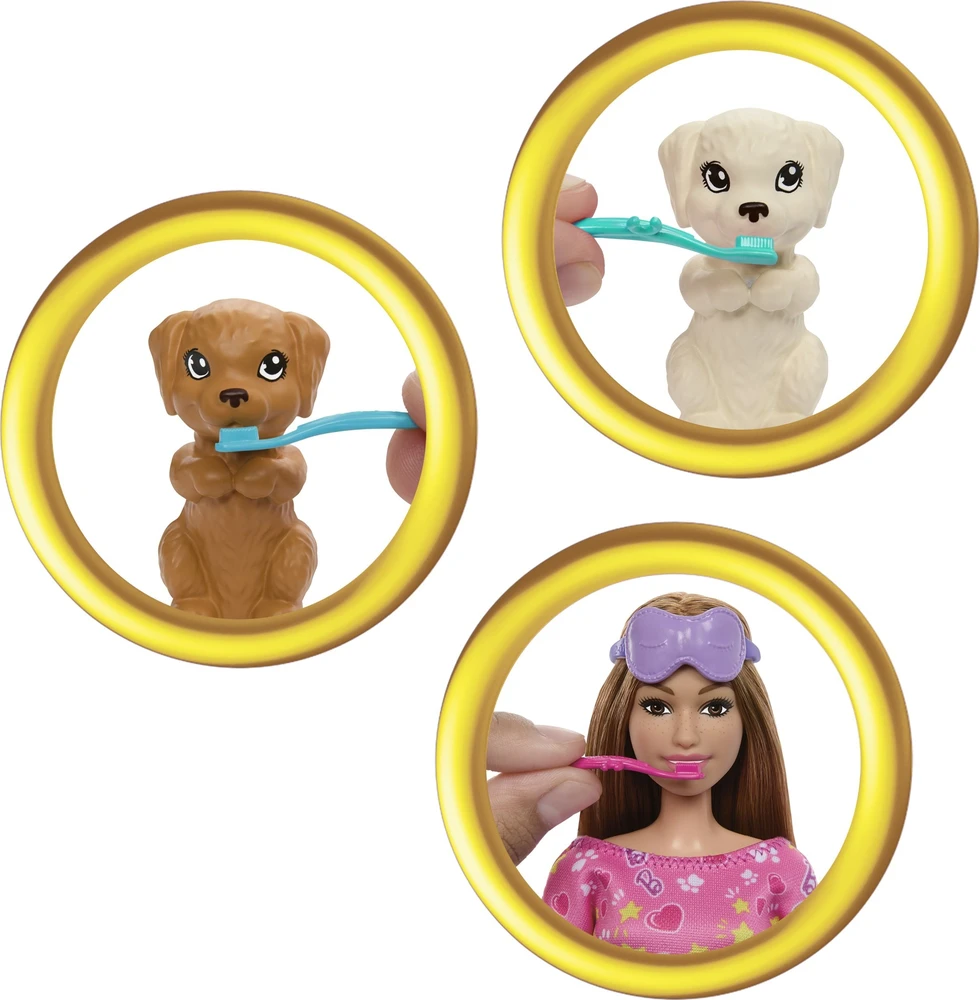 Mattel BARBIE lėlės ir šunelių pižamų vakarėlio rinkinys (HXN01)