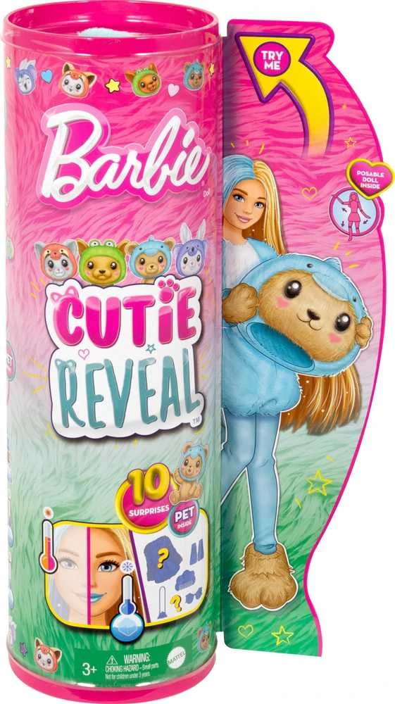 Barbės „Cutie Reveal“ rinkinys, minkštutėlių kostiumų serija - meškutis + delfinas