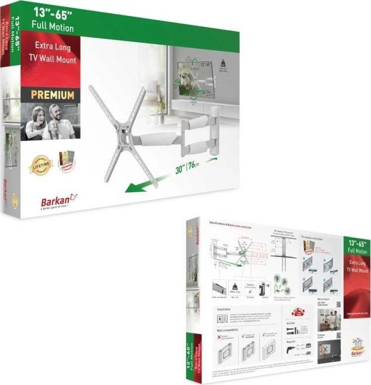 Laikiklis BARKAN BM343XLW 13-65" TV, 4 lankstų, sieninis, prailgintas, baltas