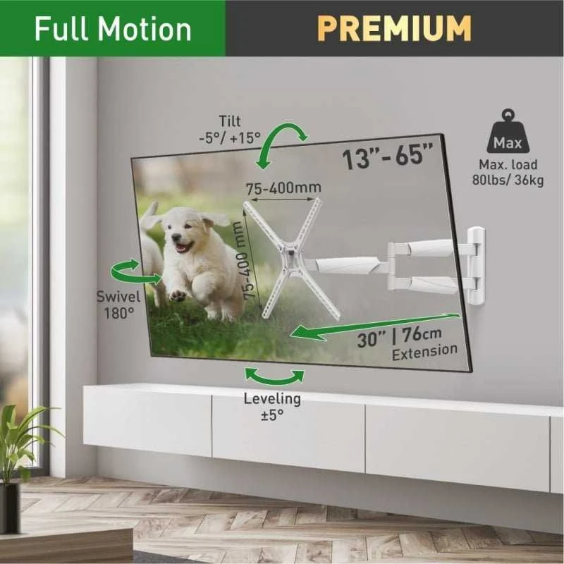 Laikiklis BARKAN BM343XLW 13-65" TV, 4 lankstų, sieninis, prailgintas, baltas