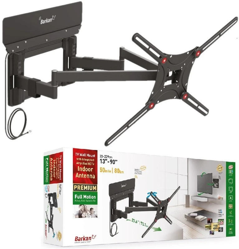 Laikiklis BARKAN VTM464L 13"-90" TV, 4 lankstų, su antena, sieninis, juodas, labai ilgas